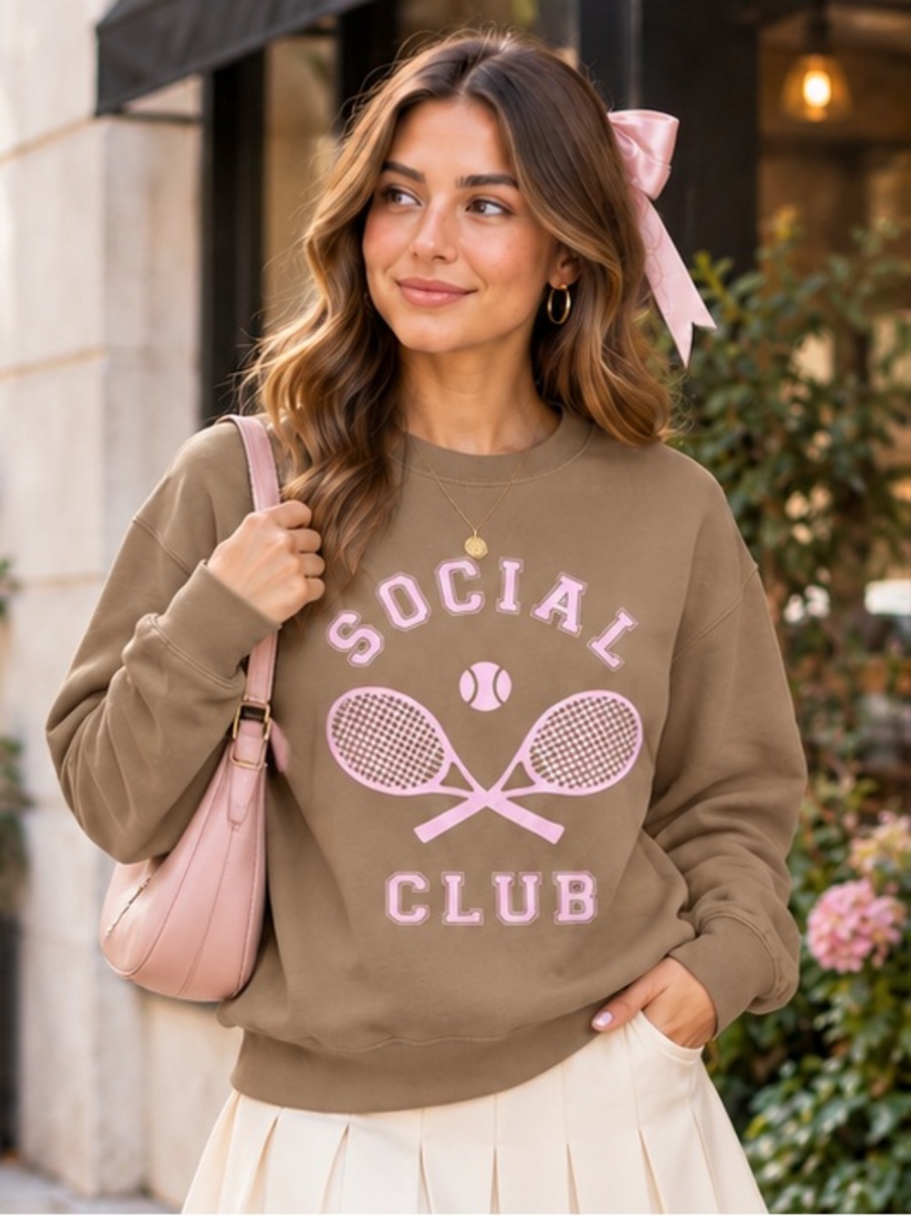 Friday + Saturday Social Club Tennis Graphic Crewneck Sweatshirt | Small